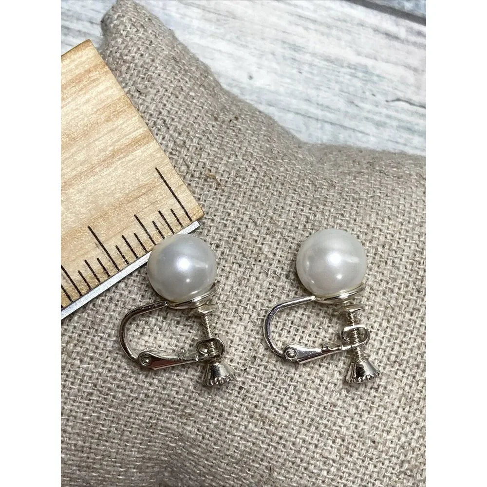 Pearl Clip-on Silver Tone EARRINGS‎ Faux imitation NWOT